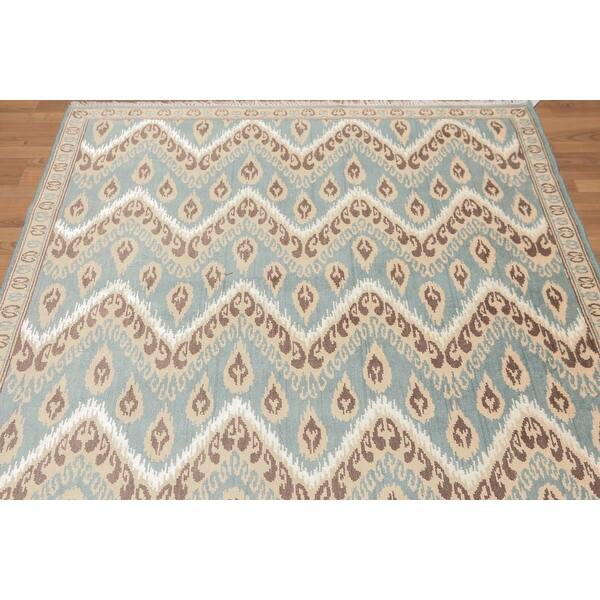 Shop Hand Knotted Ikat Design Aqua Beige Oriental Area Rug Wool Bamboo Silk Contemporary Oriental Area Rug 5x7 5 X 8 On Sale Overstock 20490802