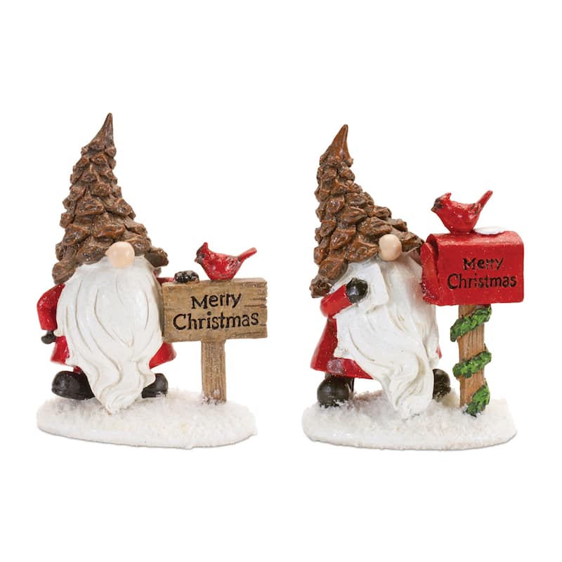 Santa Gnome (Set of 4) 5.5"H Resin - Brown, Red