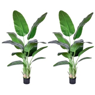 CROSOFMI Artificial Bird Of Paradise Plant 4 Feet Fake Tropical Palm Tree With 8 Leaves,Perfect Faux Plants In Pot For Indoor Outdoor House Home Office Garden Modern Decoration Housewarming Gift