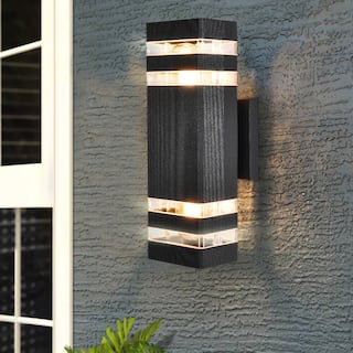 2-Light Mid-Century Modern Black Linear Square Waterproof IP54 Outdoor Lantern Wall Sconces