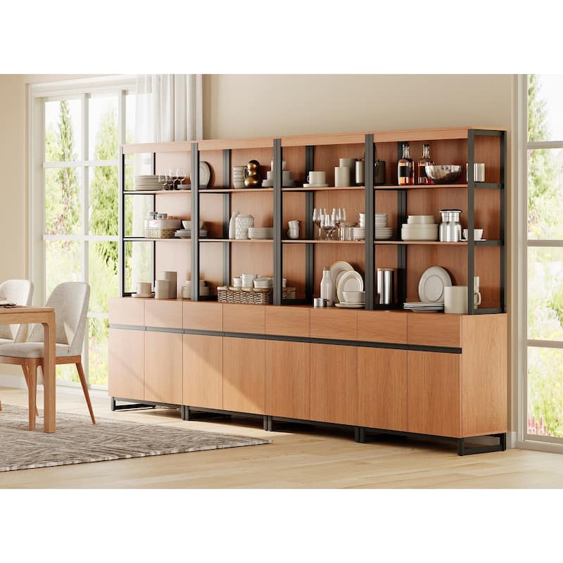 WAMPAT Modern 72" Tall Bookcase with Metal Base and Adjustable Shelves, Library Book Shelf with Storage Cabinet