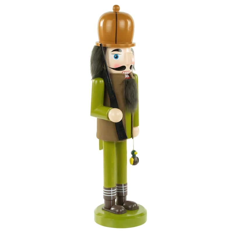 14" Green and Brown Wood Duck Hunter Wooden Christmas Nutcracker