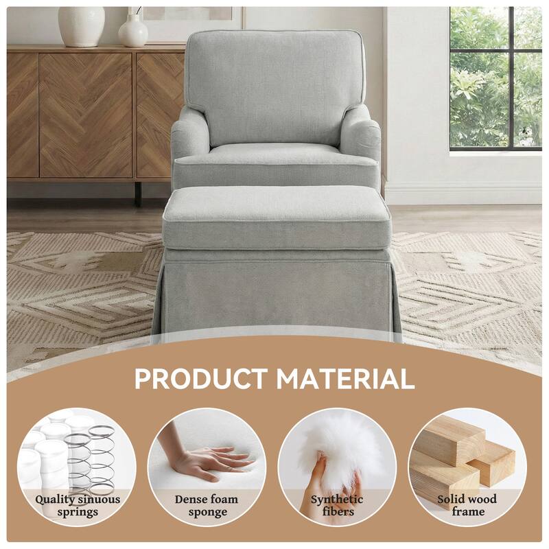 Chenille Swivel Accent Chair Storage Ottoman Set with Nailhead Trim Skirt