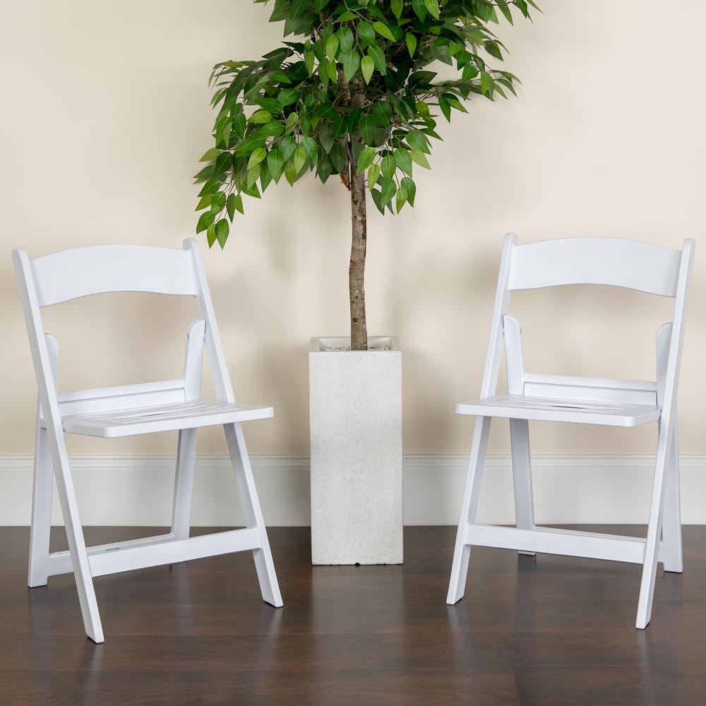 2 Pack 1000 lb. Capacity White Resin Folding Chair with Slatted Seat - 18"D x 17.5"W x 30.75"H