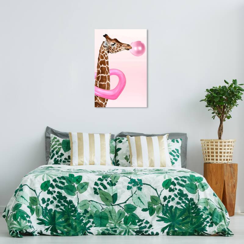 Wynwood Studio Canvas Animals Funky Gum Giraffe Pink and Dark Pink Glam Wall Art Canvas Print - 36 x 24