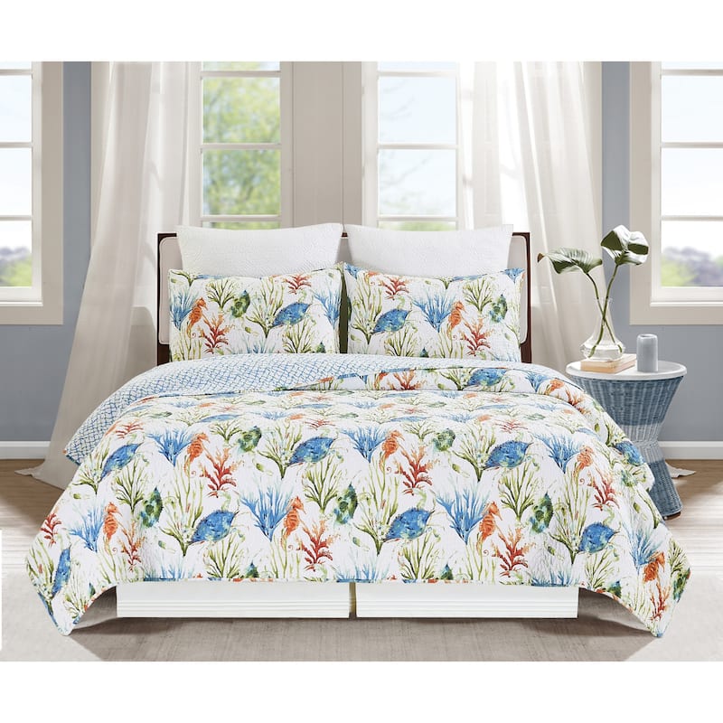 Coastal Haven Coastal Beach Cotton Quilt Set - Reversible and Machine Washable