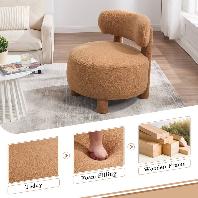 Fabric Armless Accent Chair with Curved Backrest & Solid Wood Legs