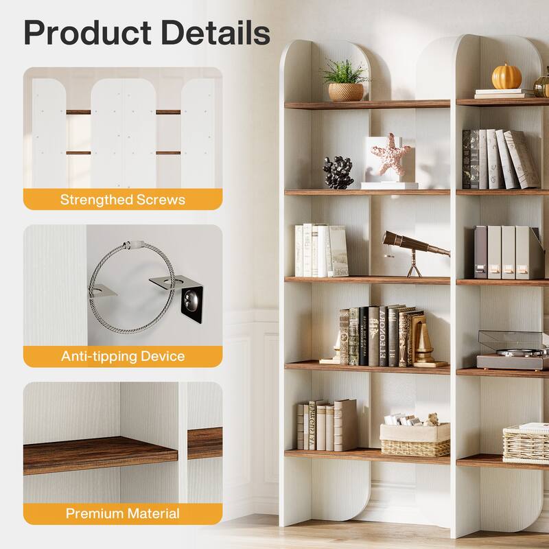 70.87" 5-Tier Double Wide Bookshelf, Open Shelves Tall Floor Standing Bookcase Storage Accent Shelf