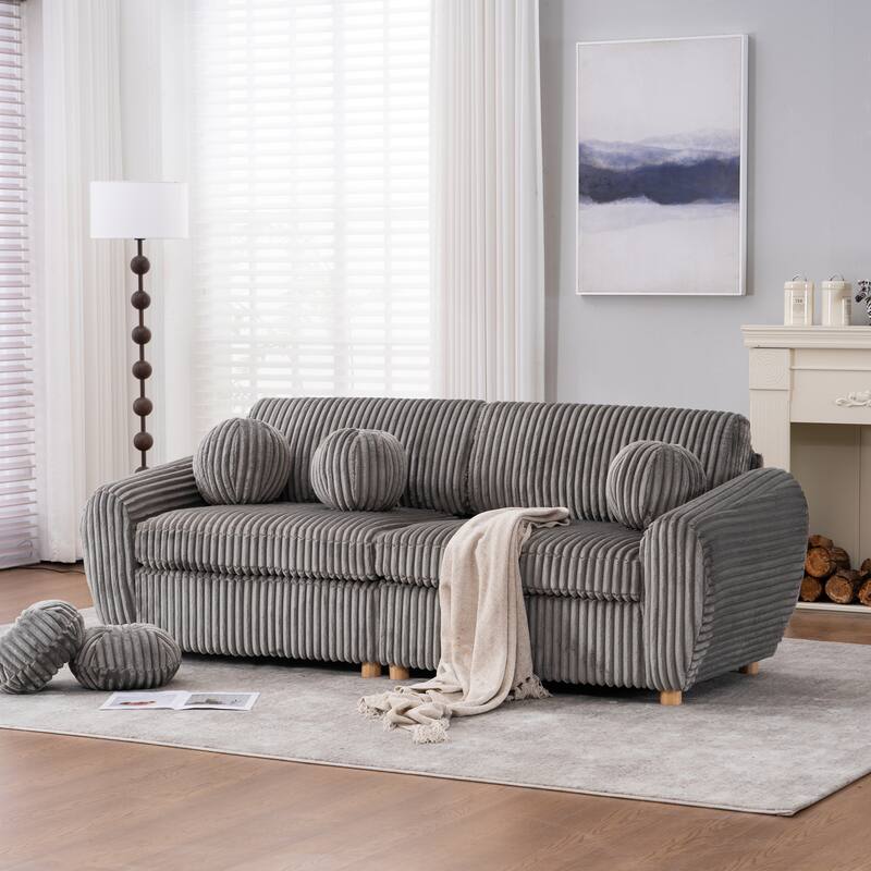 Living Room Tufted Loveseat Sofa, Upholstered Sofa Deep Seat Sofa Settee with 5 Round Throw Pillow 2-seat Armchair