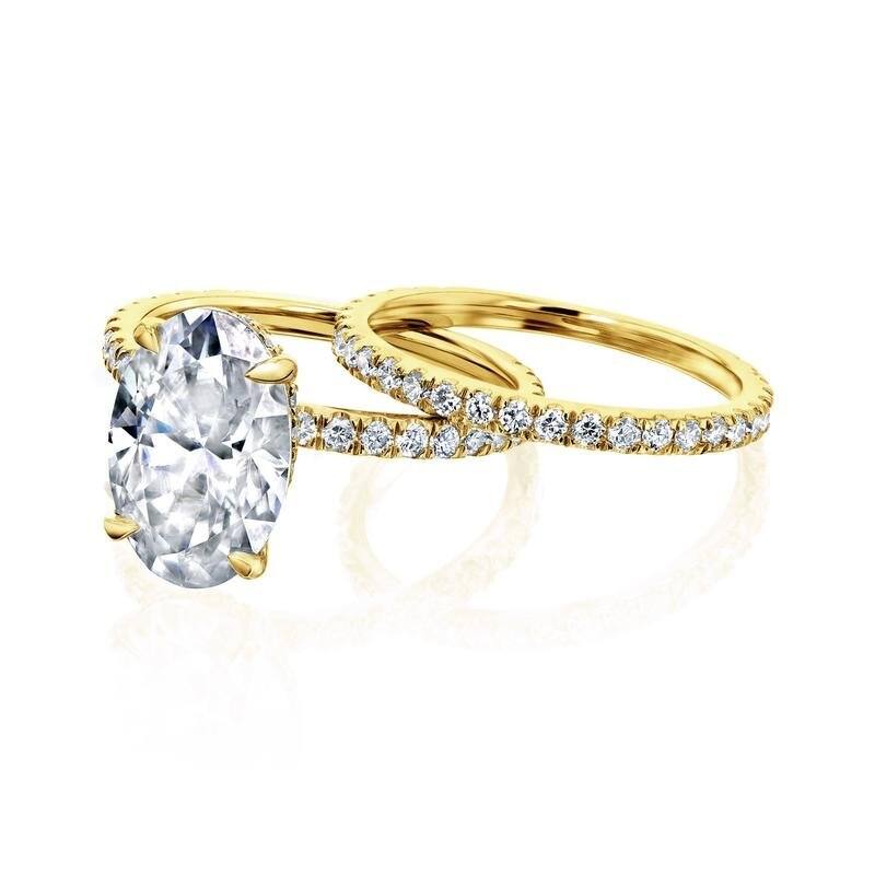 Kobelli Signature Collection 4.8 Carats Moissanite & Diamond 14k Solid Gold Oval Hidden Halo Near Eternity Odette 2pc Bridal Set