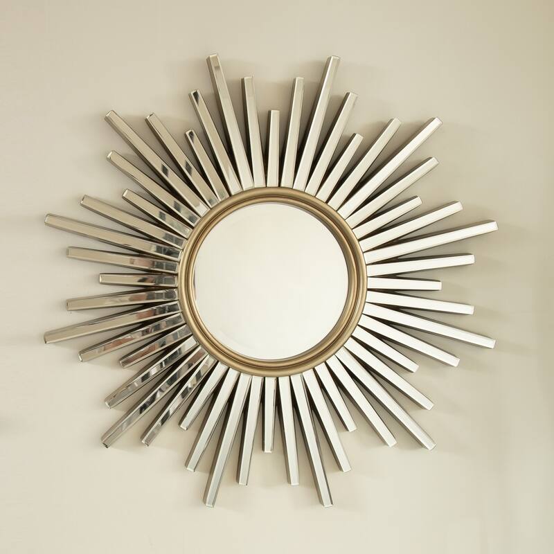 Gemme Luxury PU Sunburst Art Decorative Mirror - Bathroom, Bedroom, Living Room - Silver