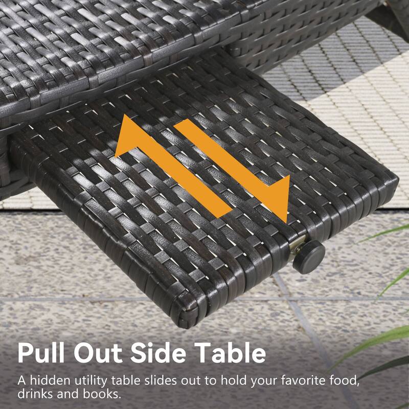 2-piece Outdoor Wicker Chaise Lounge Chairs Set with Pull-out Side Table, Patio Pool Adjustable Reclining Sun Lounger