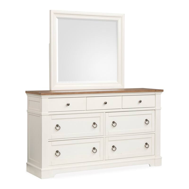 Magnussen Home Kingston Whisper White And Cerused Nutmeg Drawer Dresser With Landscape Mirror