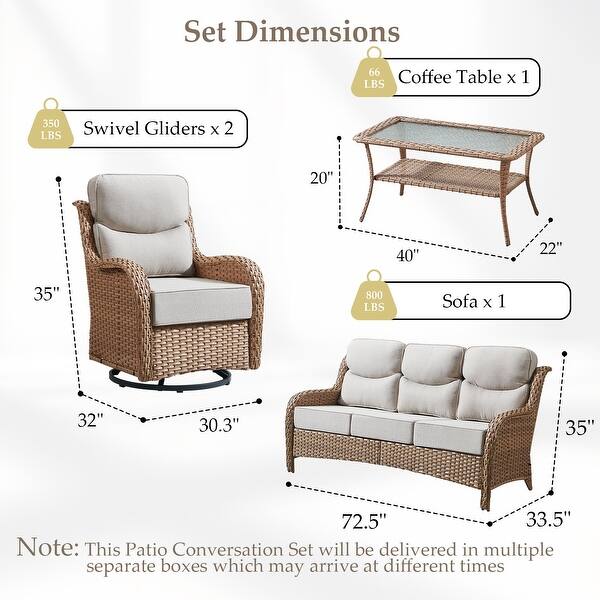 dimension image slide 59 of 75, Outdoor Patio Sofa Swivel Chair with 6-Inch Thick Cushions Set
