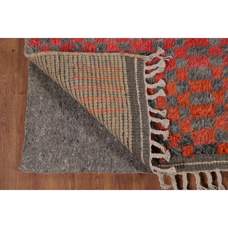 Moroccan Oriental Area Rug Hand-Knotted Grey Wool Carpet - 8'0" x 10'7"