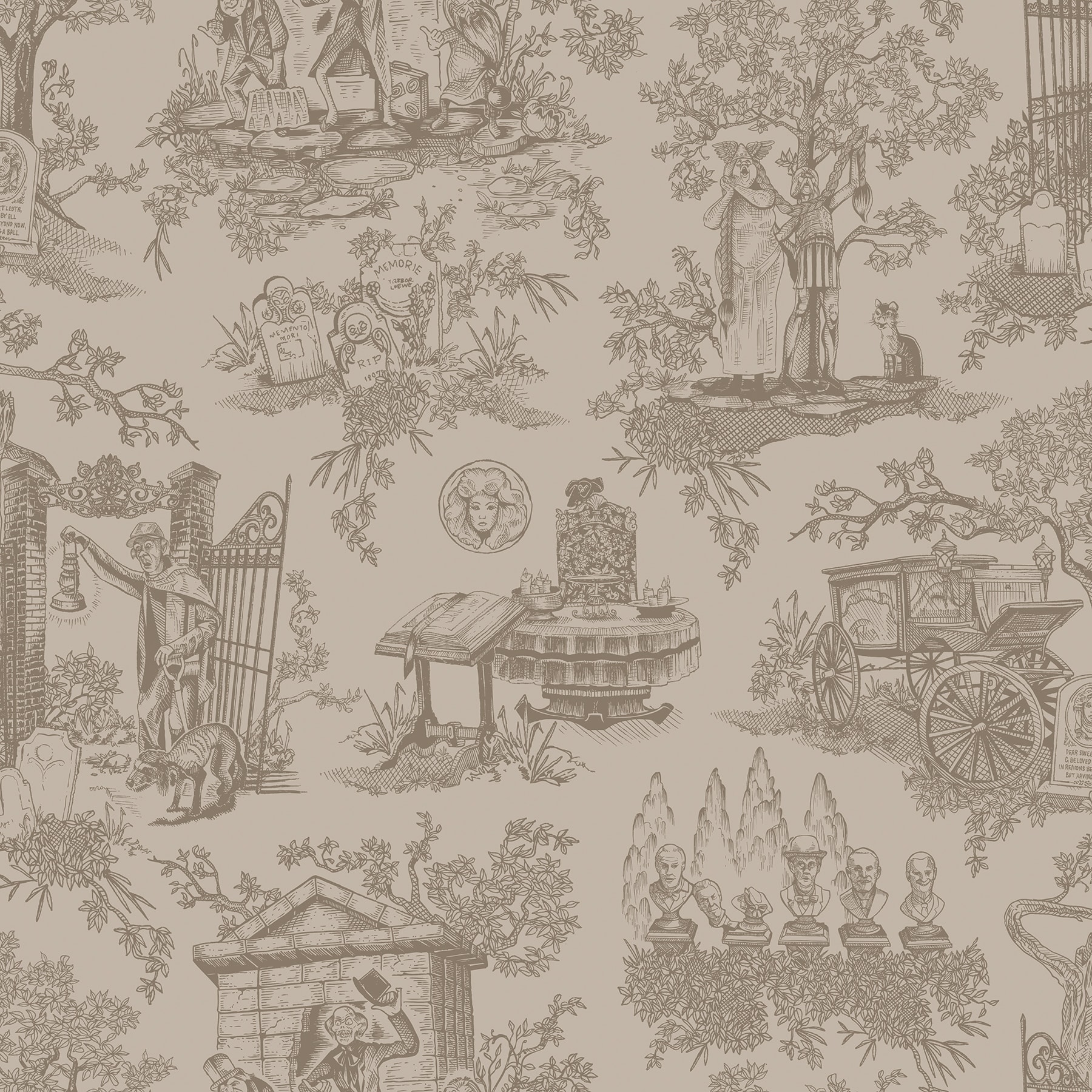 RoomMates Disney Haunted Mansion Toile Taupe Peel and Stick Wallpaper