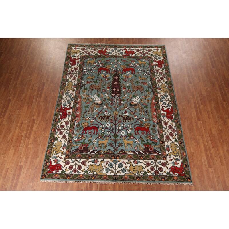 Animals Hunting Design Ziegler Indian Area Rug Handmade Wool Carpet - 8'11" x 11'10"