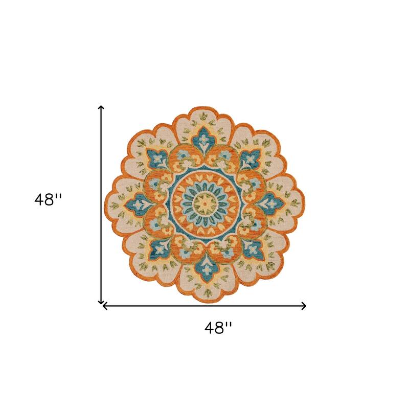 Cumu Hand Tufted Geometric Floral Traditional Area Rug By HomeRoots - 48' X '48' X '0.31