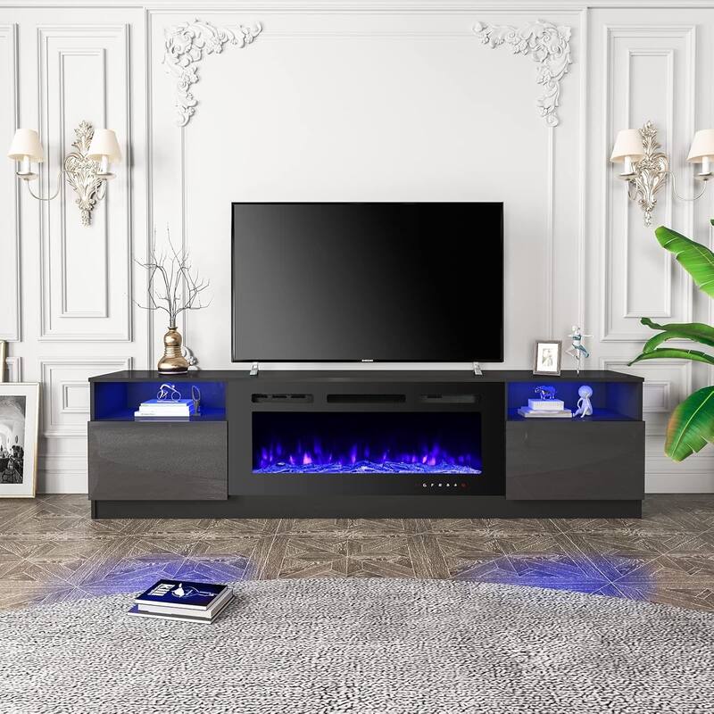 36'' Electric Fireplace TV Stand, Entertainment Center & TV Console for TVs up to 80'', Modern Fireplace Heater for Living Room
