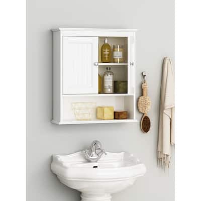 Spirich-Bathroom Wall Spacesaver Storage Cabinet Over The Toilet with Door , Wooden, White