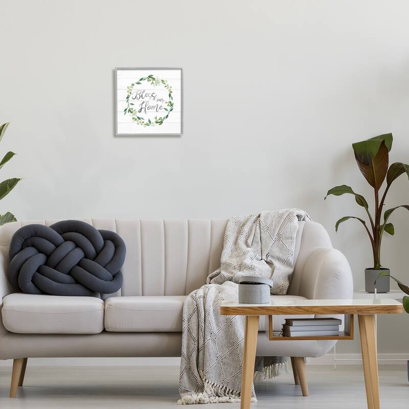 Stupell Bless Our Home Farmhouse Leaves Wreath Calligraphy Framed Wall Art, Design by Carol Robinson