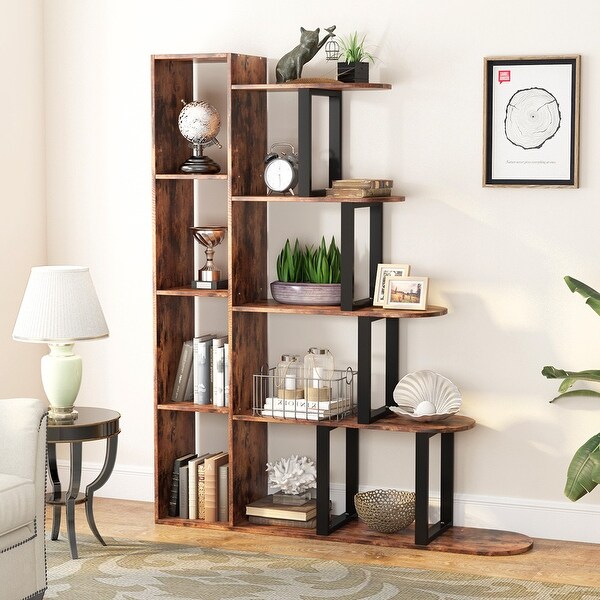 LITTLE TREE 5 Shelf Room Divider Wood Bookshelf,Bookcase 72”H x 11”D x 47”L 