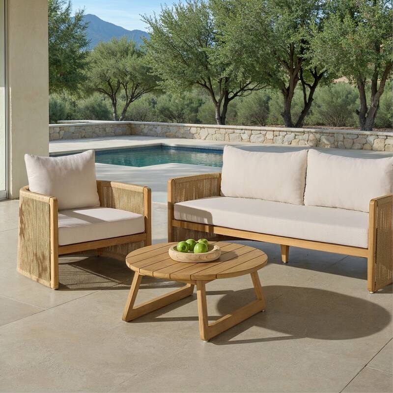 SAFAVIEH Couture Gale Teak & Hyacinth Patio Chair - 32"W x 34"D x 24"H