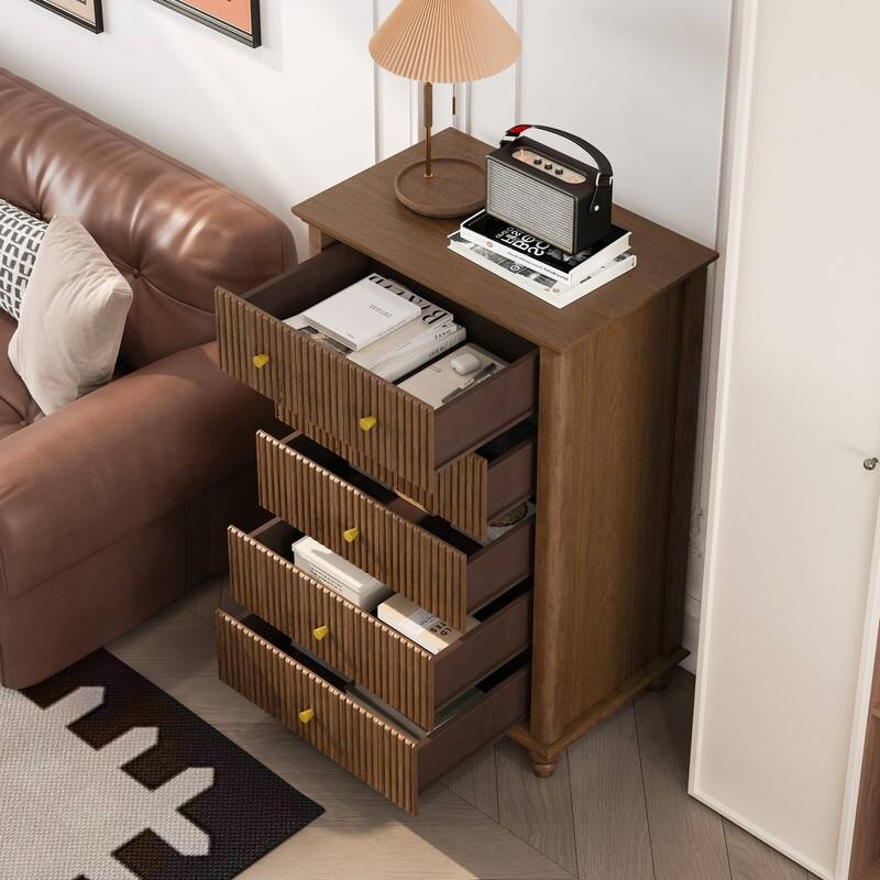 Modern Fluted 5 Drawer Dresser with Metal Handles for Stylish Bedroom Organization and Storage