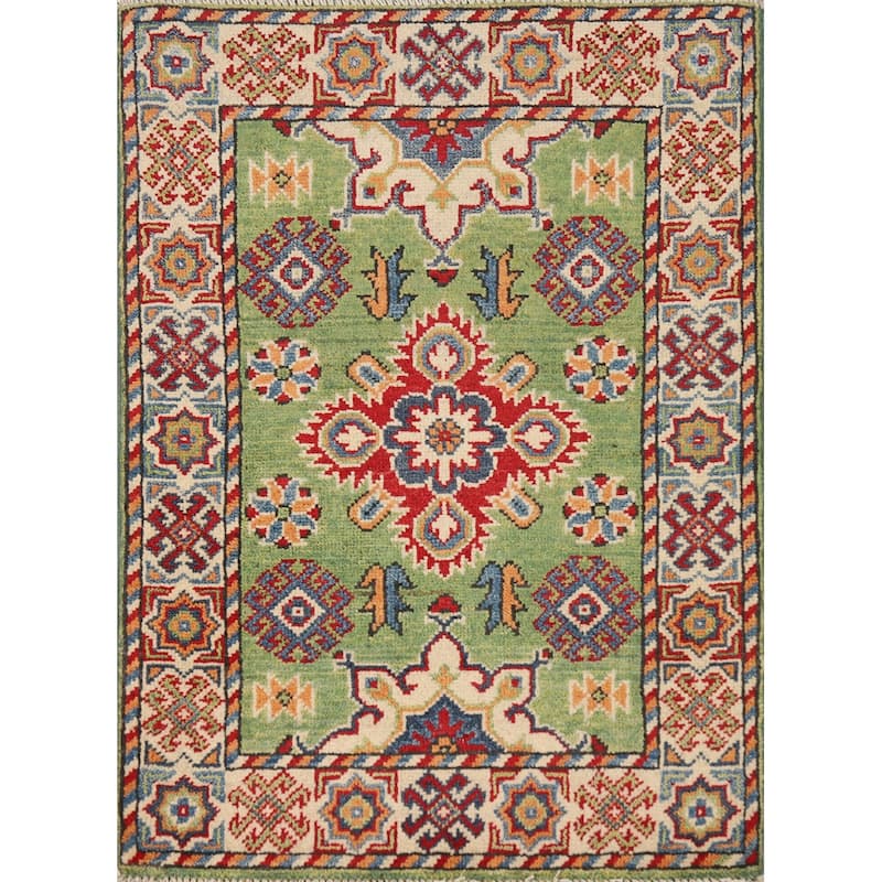 Green Kazak Accent Foyer Rug Hand-Knotted Wool Carpet - 2'0"x 3'0"