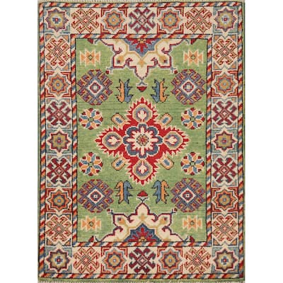 Green Kazak Accent Foyer Rug Hand-Knotted Wool Carpet - 2'0"x 3'0"