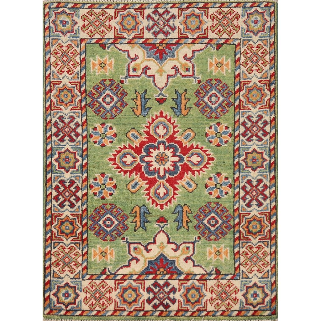 Green Kazak Accent Foyer Rug Hand-Knotted Wool Carpet - 2'0"x 3'0"