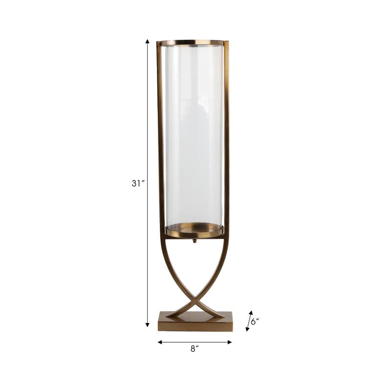 Modern Glass Pillar Candle Holder Decorative Lantern with Steel Frame