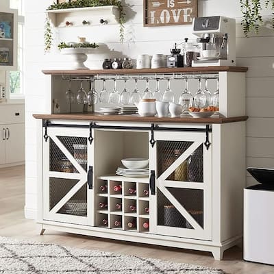 Farmhouse Coffee Bar Cabinet, Wine Bar Cabinet, Kitchen Buffet Cabinet