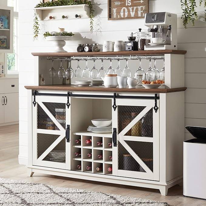 Farmhouse Coffee Bar Cabinet, Wine Bar Cabinet, Kitchen Buffet Cabinet