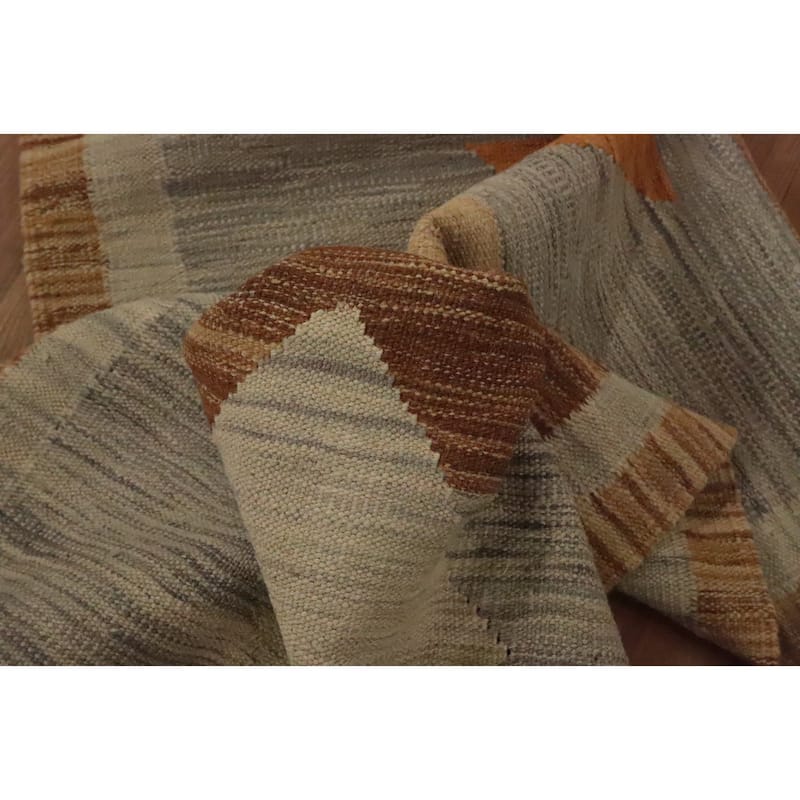 Hand Woven Oriental 100% Wool Carpet Southwestern Modern Multi-Colored Kilim Runner Rug - 9' 8'' X 2' 7''