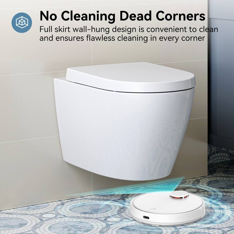 HOROW WaterSence Elongated Compact Wall Hung Toilet Bowl Only in White, Soft Close Seat Included - N/A