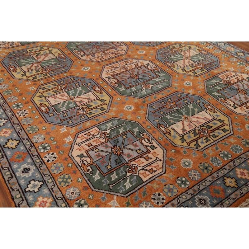 Orange Geometric Khotan Oriental Area Rug Hand-Knotted Wool Carpet - 8'0"x 10'1"