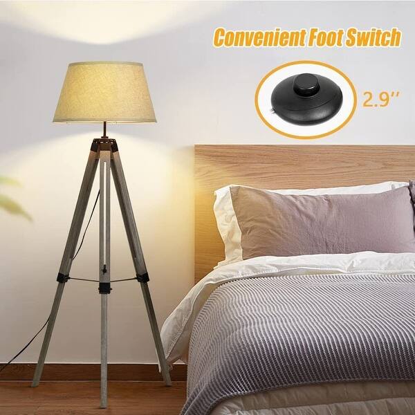 Tripod Floor Lamp Wood Mid Century Modern Living Room Reading Lamp 1