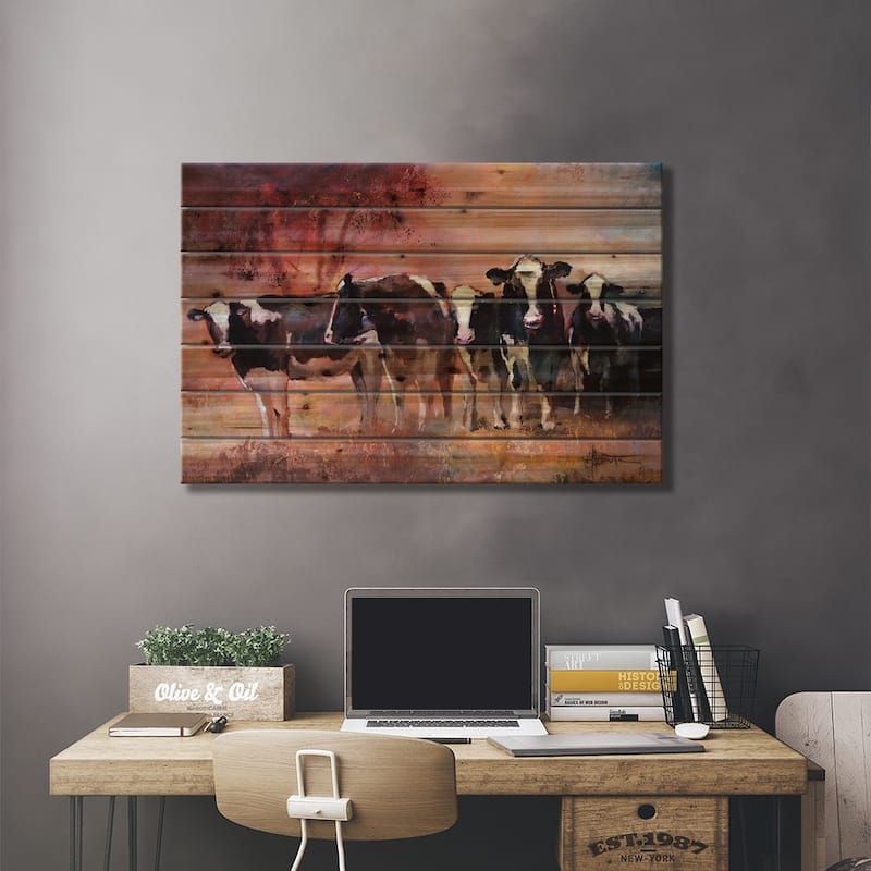 Cows Print On Wood by Willem Haenraets - Multi-Color