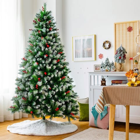Gymax 6/7/8 FT Artificial Snowy Christmas Tree Hinged Xmas Tree - See details