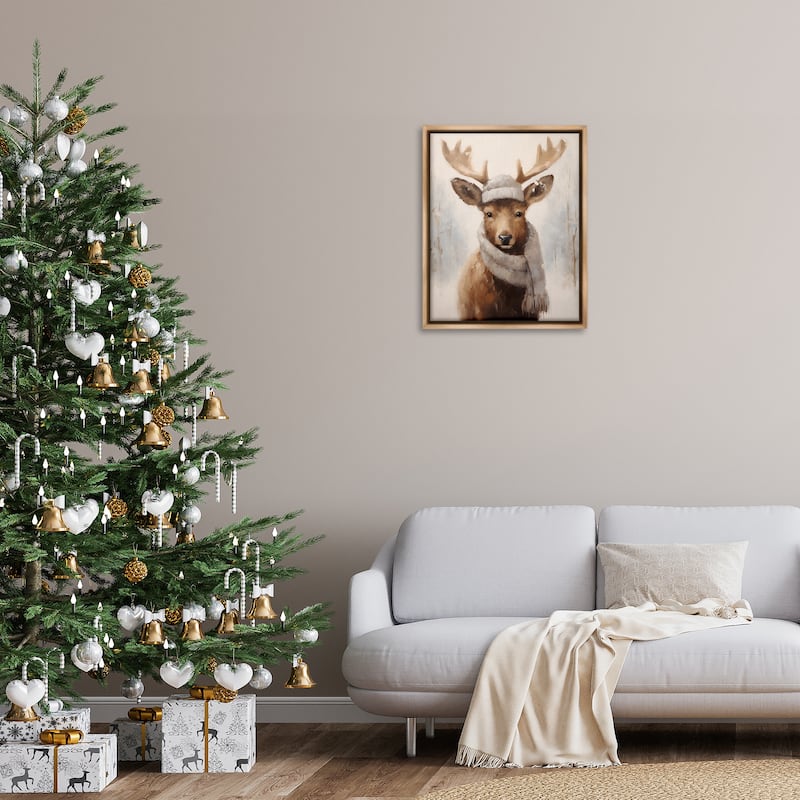 Stupell Cozy Winter Deer Fawn Framed Floater Canvas Wall Art Design By Arlington Prints
