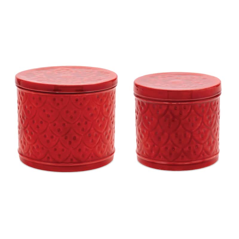 Iron Scalloped Lid Containers Set of 2 with Nesting Storage Design - Red