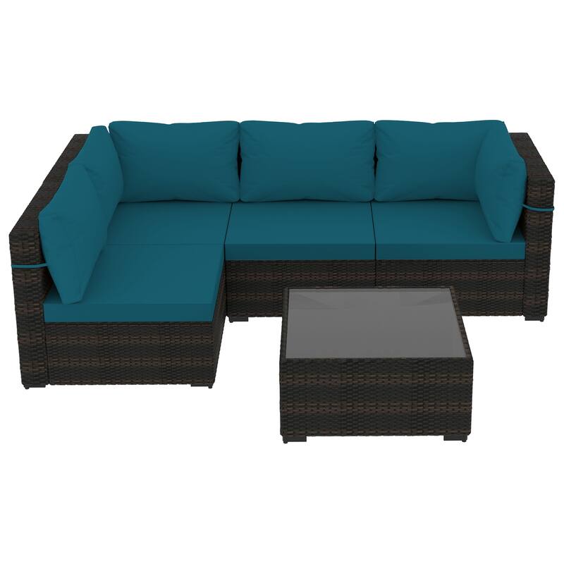 Patio Watcher 5 Pieces Patio Wicker Sectional Sofa Seating Group with Cusions