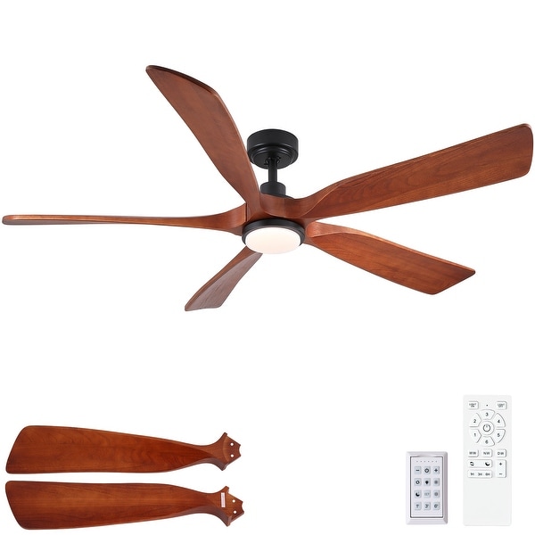 Shamshla 60 in. Indoor Farmhouse Brown Walnut Wood Ceiling Fan