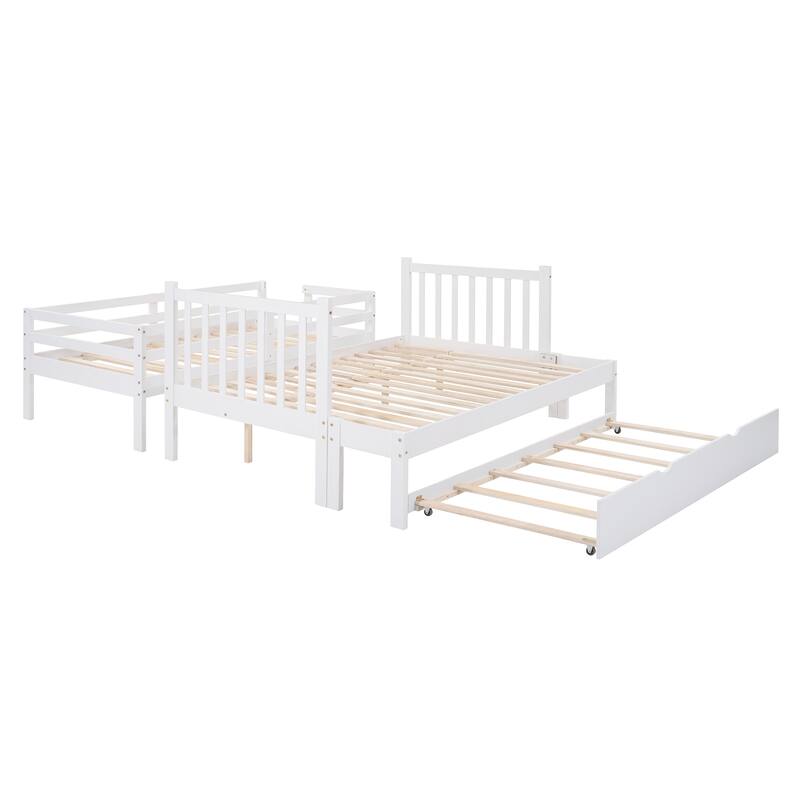 Twin over Twin/Full Bunk Bed with Trundle Bed, Staircase and Storage
