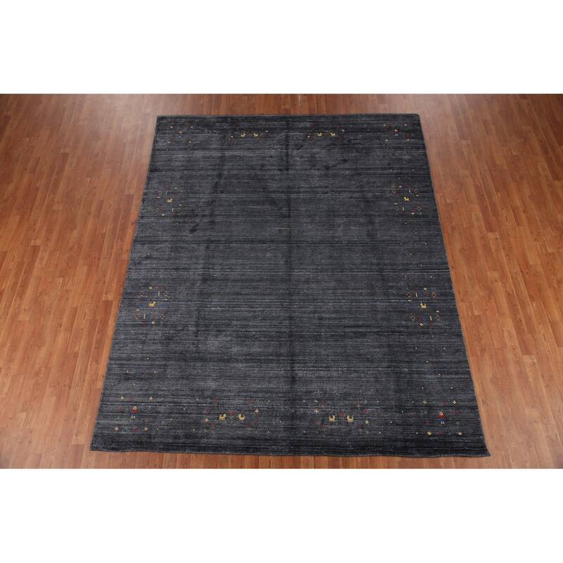 Grays & Blues Gabbeh Oriental Area Rug Handmade Silk Carpet - 7'11" x 9'9"