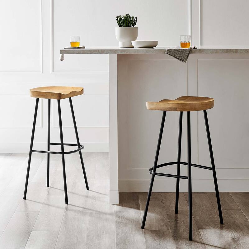 Concord Backless Wood Bar Stools - Set of 2 - Oak - Bar Height