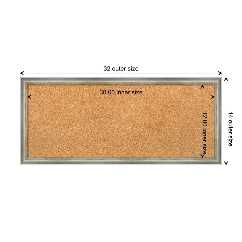 Salon Scoop Wood Framed Natural Corkboard Bulletin Board - Salon Scoop Silver - Board Size 30x12
