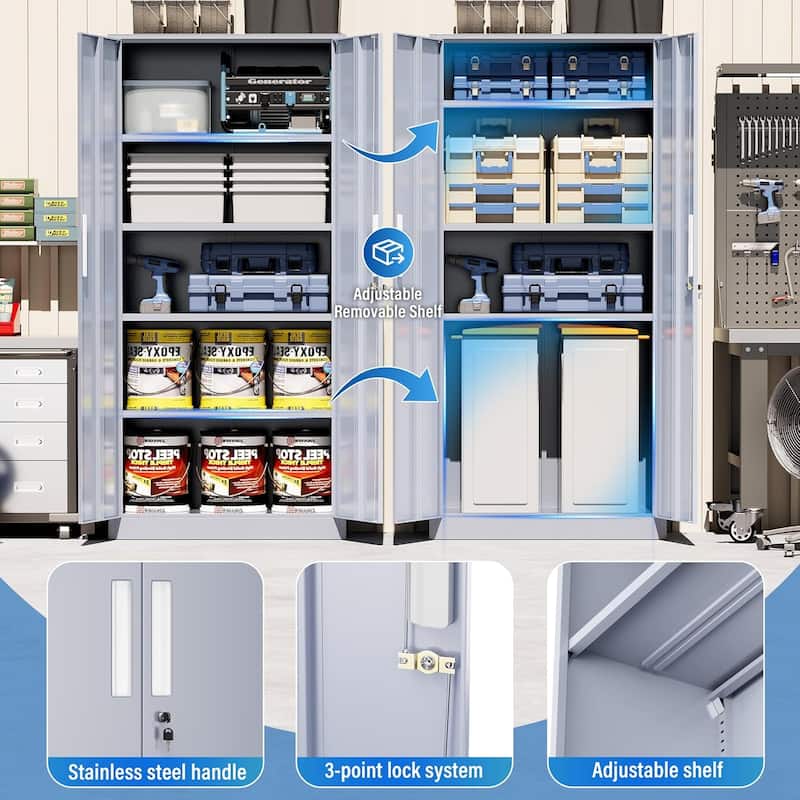 71 inch Garage Storage Cabinet Shelving Kitchen Pantry Locker with Adjustable Shelves for Office, Garage, Home, Pantry