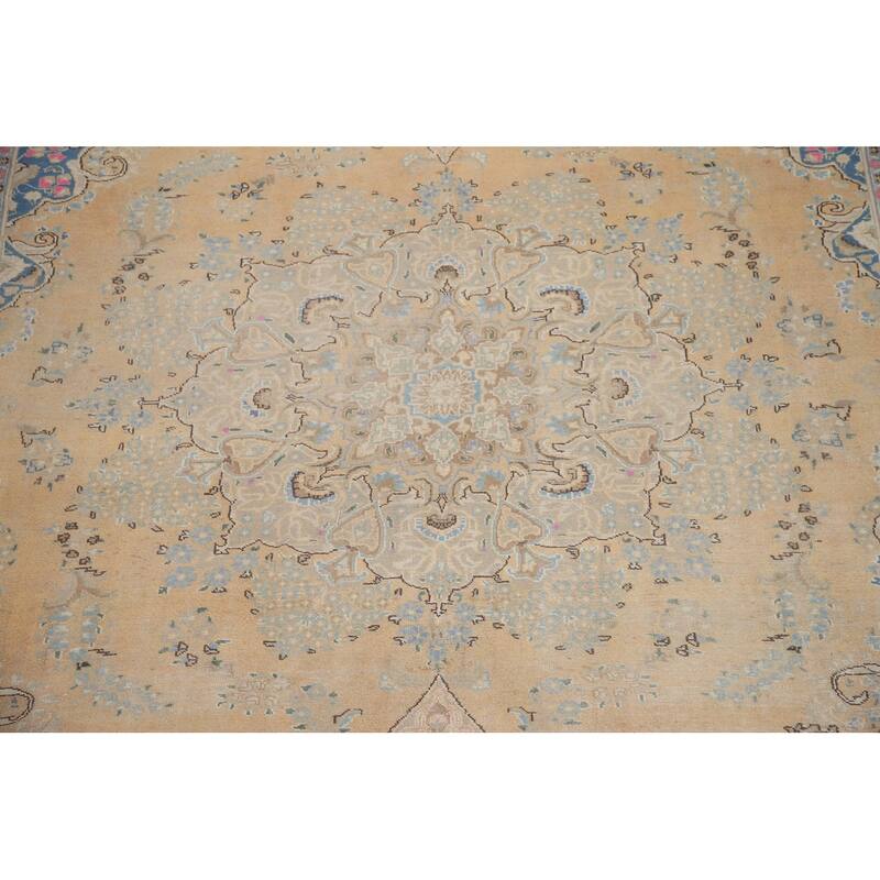 Hand Knotted Oriental 100% Wool Carpet Traditional Floral Peach Tabriz Area Rug - 12' 6'' X 9' 6''